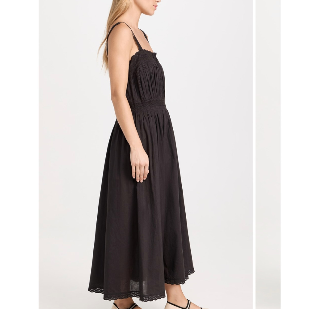 THE GREAT. Black Midi Sundress with Scalloped Straps - Picture 5 of 11